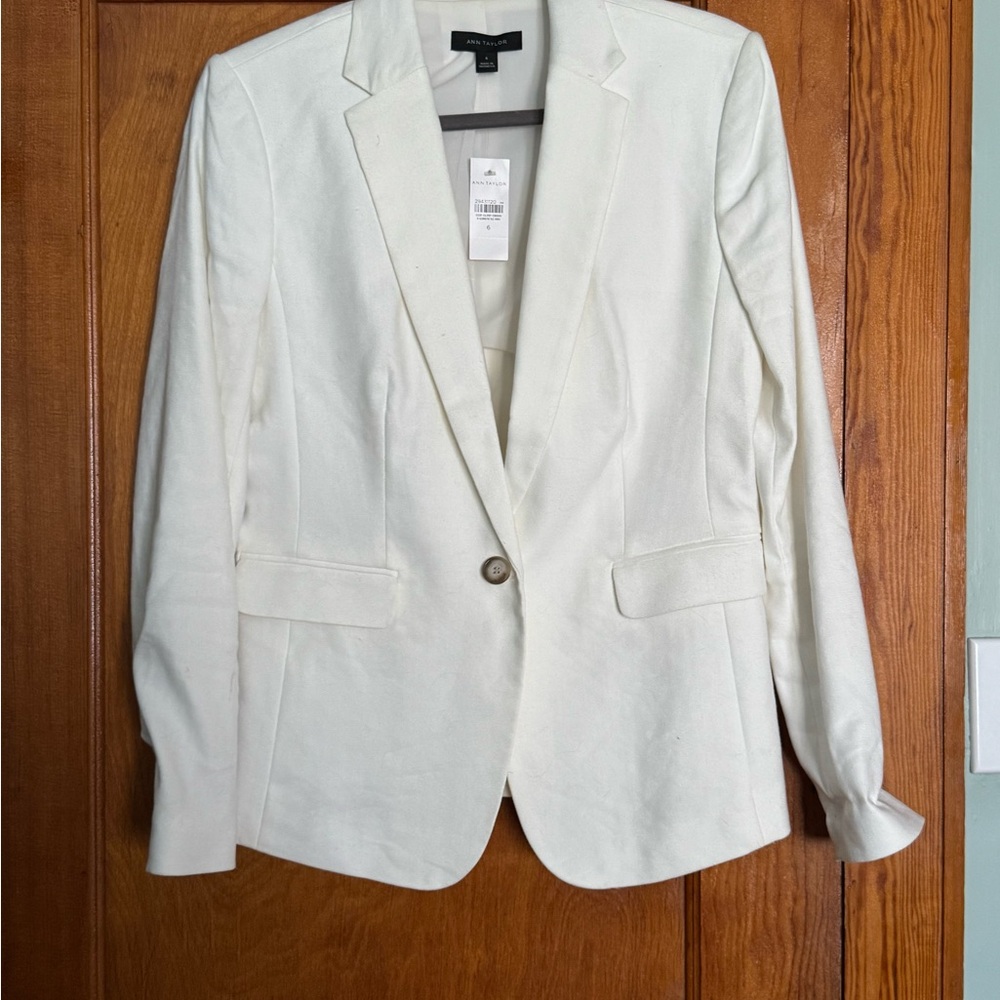 Ann Taylor White Single-Button NWT Tailored Blazer-Size 6